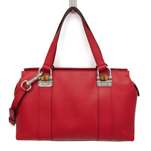 GUCCI Authentic Red Leather Bamboo Shoulder Bag
